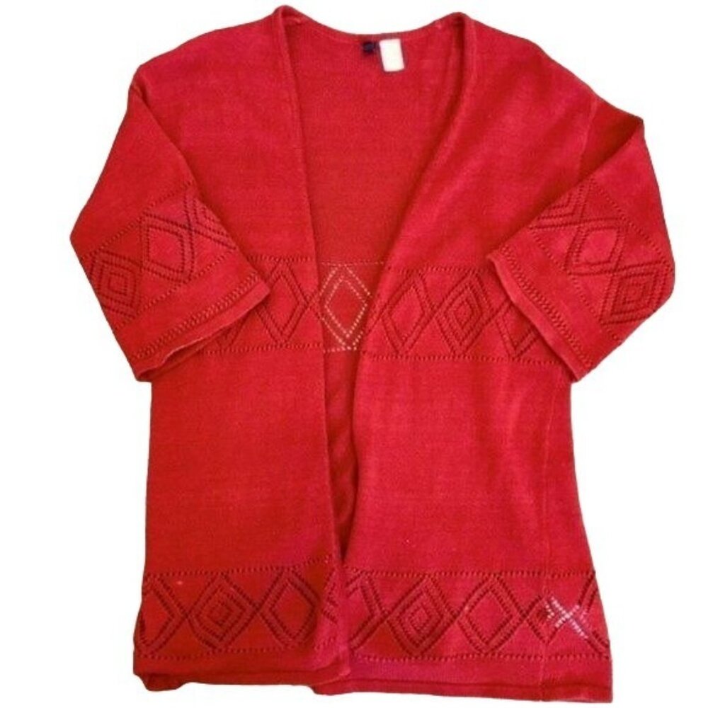 H&M Divided Women's Dark Red Crochet Cut-Out 3/4 Bell Sleeve Cardigan Size‎ S